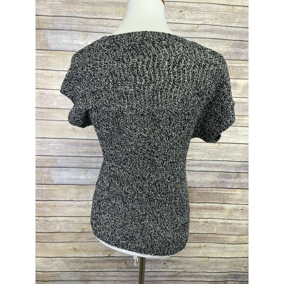 Eddie Bauer XS Space Dyed Sweater Top Linen Blend Black Gray Short Sleeve - Picture 4 of 9